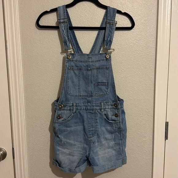 Free People Light Blue Distressed Denim Overalls - Picture 2 of 6